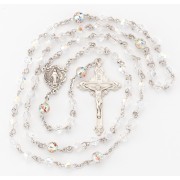 5mm Finest Crystal (AB) w/6mm Crystal Bead Rosary w/Flower O.F. Beads with Ctr&Crucfix - Boxed