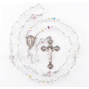 7mm Finest Crystal (AB) w/8mm Crystal Flower O.F. Beads with Sterling Silver Ctr&Crucfix - Boxed