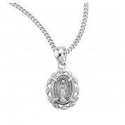 Sterling Silver Crystal Cubic Zirconia Miraculous Medal - Necklace