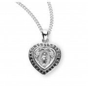Sterling Silver Heart Shaped Miraculous Jet Cubic Zirconia CZ Pendant w/18" Chain - Boxed - Necklace