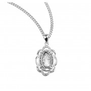 Crystal Cubic Zirconia's CZ's and Sterling Silver Miraculous Medal w/18" Chain - Boxed - Necklace