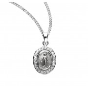Sterling Silver Crystal Cubic Zirconia Miraculous Medal - Necklace