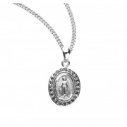 Sterling Silver Jet Black Cubic Zirconia Miraculous Medal - Necklace