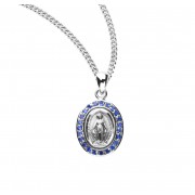 Sterling Silver Sapphire Cubic Zirconia Miraculous Medal - Necklace