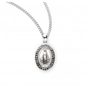 Sterling Silver Oval Miraculous Jet Cubic Zirconia CZ Pendant 18" Chain - Boxed - Necklace