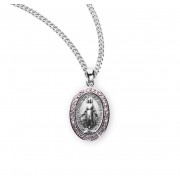 Sterling Silver Oval Miraculous Pink Cubic Zirconia CZ Pendant-w/18" Chain - Boxed