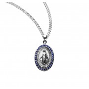 Sterling Silver Sapphire Cubic Zirconia Miraculous Medal - Necklace
