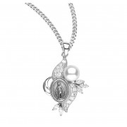 Sterling Miraculous Pendant w/Cubic Zirconia CZ & Cultured Pearl w/18" Chain - Boxed - Necklace