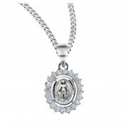 Sterling Silver Miraculous Medal with Cubic Set Zirconias - Necklace