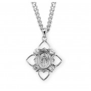 Sterling Silver Miraculous Medal with 4 Hearts and Crystal Cubic Zirconia's CZ's *24" Chain - Boxed - Necklace Sterling Silver Miraculous Medal with 4 Hearts and Crystal Cubic Zirconia's CZ's *24" Chain - Boxed - Necklace