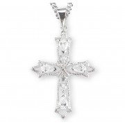 Sterling Silver Fancy Cross w/Cubic Zirconia's CZ's w/18" Chain - Boxed - Necklace
