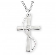 Sterling Silver Single Set Crystal Zircon Cross with Rhodium Plated Chain - Necklace Sterling Silver Single Set Crystal Zircon Cross with Rhodium Plated Chain - Necklace