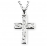 Sterling Silver Fancy Cross w/Cubic Zirconia CZ Center, w/18" Chain - Boxed - Necklace