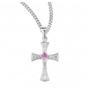 Sterling Silver Cubic Zircon and Fuchsia Cross - Necklace