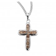 Champagne Crystal Sterling Silver Cross w/18" Chain - Boxed - Necklace