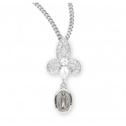 Sterling Silver Miraculous Medal with Cubic Set Zirconias - Necklace Sterling Silver Miraculous Medal with Cubic Set Zirconias - Necklace
