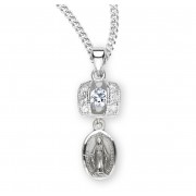 Sterling Silver Miraculous Medal with Cubic Set Zirconias - Necklace