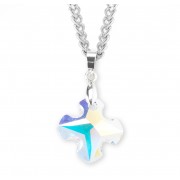 Finest Austrian Crystal Aurora Borealis Greek Cross Pendant - Necklace