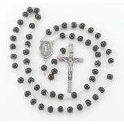 6mm Black Round Boxwood bead New England pewter rosary with center and crucifix - Boxed