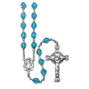 6mm Aqua Rosary w/Sterling Silver Ctr & Crucfix-(05/165) - Boxed