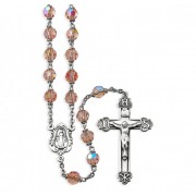 6mm Light Rose Rosary w/Sterling Silver Ctr & Crucfix - Boxed