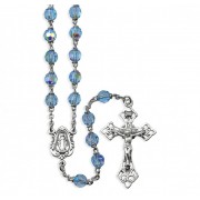 6mm Light Sapphire Rosary w/Sterling Silver Ctr & Crucfix - Boxed