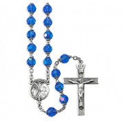 7mm Light Sapphire Rosary w/Sterling Silver Ctr & Crucfix - Boxed