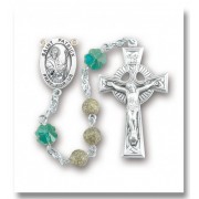 6mm Green Side Stone St. Patrick Rosary w/Sterling Silver Ctr & Crucfix - Boxed