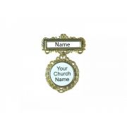 Fancy Round Church Badge Magnet or Pin -  Custom Name