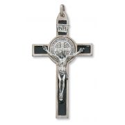 Silver Black Epoxy Saint Benedict Crucifix Leather Cord Necklace 2Pk