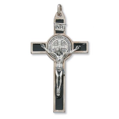 Silver Black Epoxy Saint Benedict Crucifix Leather Cord Necklace 2Pk - 735365529193 - 119-05
