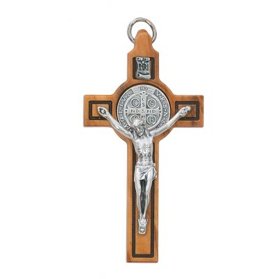 3 inch Olive Wood Saint Benedict Crucifix Leather Cord Necklace - 735365529230 - 119-09