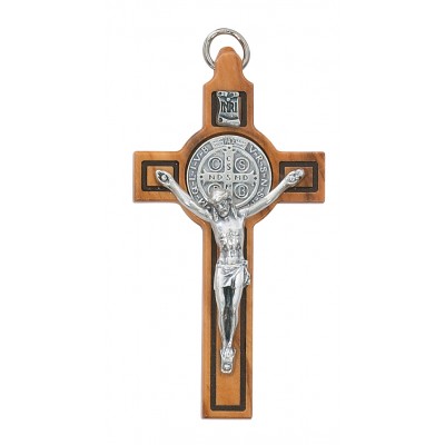 3 inch Olive Wood Saint Benedict Crucifix Leather Cord Necklace - 735365529230 - 119-09 3 inch Olive Wood Saint Benedict Crucifix Leather Cord Necklace - 735365529230 - 119-09