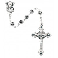 5mm Silver Rosebud Rosary