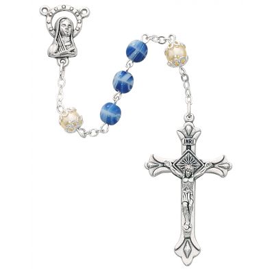 6mm Blue & Pearl Capped Rosary - 735365520671 - 170-BLC