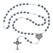 7mm Pewt Blue And Pearl Rosary