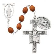 7 Decade Franciscan Wood Rosary Silver Oxide Crucifix/Center