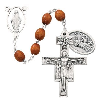 7 Decade Franciscan Wood Rosary Silver Oxide Crucifix/Center - 735365527960 - 365R