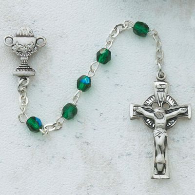3mm Green Irish First Communion Rosary w/Pewter Crucifix/Chalice - 735365727018 - C48DW