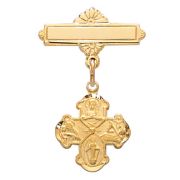 Gold Plated 4 Way Cross Baby Bar Pin & Gift Box