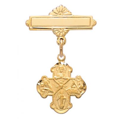 Gold Plated 4 Way Cross Baby Bar Pin & Gift Box - 735365184828 - 428J