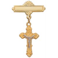 Gold Plated Silver Crucifix Baby Lapel Pin