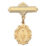 Gold Plated Sterling Silver Miraculous Medal Baby Pin & Gift Box