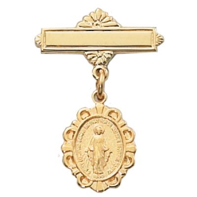 Gold Plated Sterling Silver Miraculous Medal Baby Pin & Gift Box - 735365578696 - 430JT