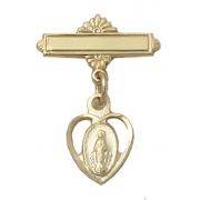 Gold Plated Sterling Silver Heart Miraculous Medal Baby Pin