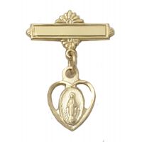 Gold Plated Sterling Silver Heart Miraculous Medal Baby Pin