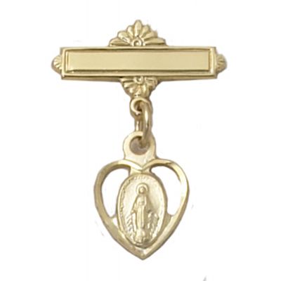 Gold Plated Sterling Silver Heart Miraculous Medal Baby Pin - 735365448609 - 436JT