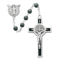 6mm Hematite Saint Benedict Rosary Silver Oxide Crucifix/Center