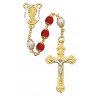 8mm Red/pearl Capped Rosary