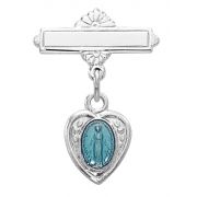 Sterling Silver Blue Miraculous Medal Rhodium Finish Baby Pin